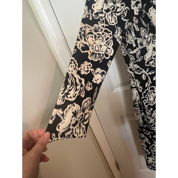 Ralph Lauren Stretchy Black White Floral Midi Dress 12 Romantic Wedding guest - Picture 4 of 10